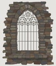 Ornate gothic window a stone wall. vector