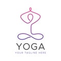 Yoga logo with linear human in lotus position.