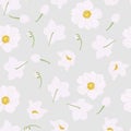 Seamless floral pattern. Light rose gold Anemone flowers on a vintage blue background.