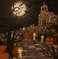 Happy Halloween wallpaper. Stone road and medieval church