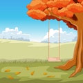 Autumn forest background with swing Royalty Free Stock Photo