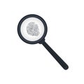 Fingerprint and magnifying glass. Search for evidence. Criminology, vector illustration