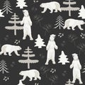 Christmas seamless pattern with polar bear background, Winter pattern with deer and fir tree. Royalty Free Stock Photo