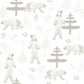 Christmas seamless pattern with polar bear background, Winter pattern with deer and fir tree, wrapping paper, pattern fills. Royalty Free Stock Photo