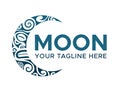 Moon face logo graphic design concept. Editable blue moon side view element in maori ethnic tribal style