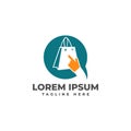 Online Shop with Shopping Bag Click Logo Vector Icon
