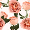 Floral seamless pattern, background design: garden peach, creamy, orange Rose, green leaves. Royalty Free Stock Photo