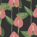 Seamless Floral Tropical Print with simple callas lilly Flowers, Nature Ornament for Textile or Wrapping Paper.