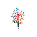 Colorful pencil with letters for creative writing, idea and inspiration, education and learning concept. Blogging and copywriting