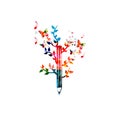 Colorful pencil with leaves for creative writing, idea and inspiration, education and learning concept. Blogging, composing and co