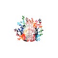 Colorful human brain with leaves vector illustration background. Creative thinking, brainstorming and smart ideas, innovative solu