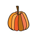 Doodle ripe orange pumpkin on white isolated background. Single seasonal food object.