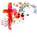 Colorful christian cross with music notes isolated vector illustration. Religion themed background. Design for gospel church music
