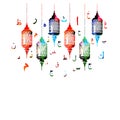 Colorful Ramadan lamps with Arabic Islamic calligraphy symbols isolated vector illustration. Typography background with festive Ra