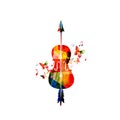 Colorful violoncello with music notes vector illustration. Music instrument background. Cello with arrow design for poster, brochu