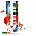 Colorful synthesizer and acoustic guitar with music notes vector illustration. Music instruments background. Design for poster, br Royalty Free Stock Photo