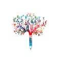 Colorful pencil tree vector illustration with font letters. Typeset design for news, creative writing, storytelling, blogging, edu Royalty Free Stock Photo