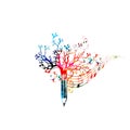 Colorful pencil tree vector illustration with music notes. Design for creative writing, storytelling, blogging, education, book co Royalty Free Stock Photo