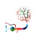 Creative music style template vector illustration, colorful guitar, tree inspired instrument background with music notes. Poster,