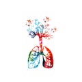 Colorful healthy lifestyle template design background, vector illustration. Human lungs anatomy with tree, human internal organs a