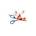 Colorful open scissors vector illustration with butterflies. Creative design for hair and beauty salon, fashion equipment, hairdre