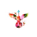 Colorful violoncello with wings