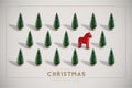 Minimalist Vintage Christmas postcard with Christmas trees and Scandinavian traditional Dala horse.