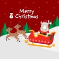 Merry Christmas card with Cute Rhino wearing Santa Claus hat Royalty Free Stock Photo