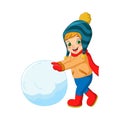 Cute little boy in winter clothes playing snowball