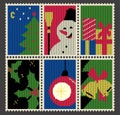 Christmas and New Year Postage Stamps Knitted Background