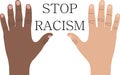 Black and white hands stop racism. Vector