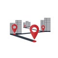 Location in the city. Tourist route. Placemark, vector illustration