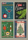 Christmas And New Year Greeting Card Set 1950s, 1960s Style Art