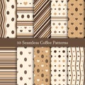 Ten seamless patterns in coffee hues for web background, vector