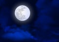 Vector Full Moon in Dark Cloudy Blue Night Sky Royalty Free Stock Photo