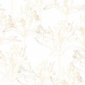 Beautiful seamless background with golden line alstroemeria lilies flower.