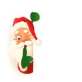 Cute Santa Claus peeking on left side of board, saying hush be quiet with finger on lips shhh gesture - vector illustration isolat