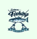 Salmon fishing t shirt graphic design, hand drawn line style with digital color