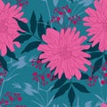 Floral pattern seamless. Decorative wallpaper with abstract bright dahlia flowers and leaves. Royalty Free Stock Photo
