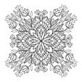 Flowers buds and leaves with small decor. Natural mandala on white isolated background.