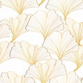 Golden Ginkgo leaves background. Luxury Floral art deco. Gold natural pattern design Bordo illustration.