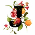 Personalized flower alphabet. Stylish letter `J` decorated with orange fruits, flowers and pomegranate. Royalty Free Stock Photo