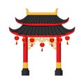 Chinese Gate and paper lamp on white background