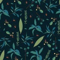 Floral seamless pattern with abstract herbs and berries.