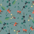 Floral seamless pattern with abstract herbs and berries.