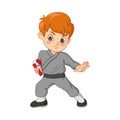 Cartoon karate kid holding nunchaku