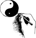 A hand drawing yin yang symbol.