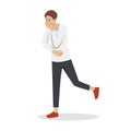 Vector illustration of man running to toilet