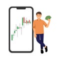 Professional trader man leaning on phone