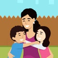 Concept Of Mothers Day Greeting. Mother hugging her son and daughter Royalty Free Stock Photo